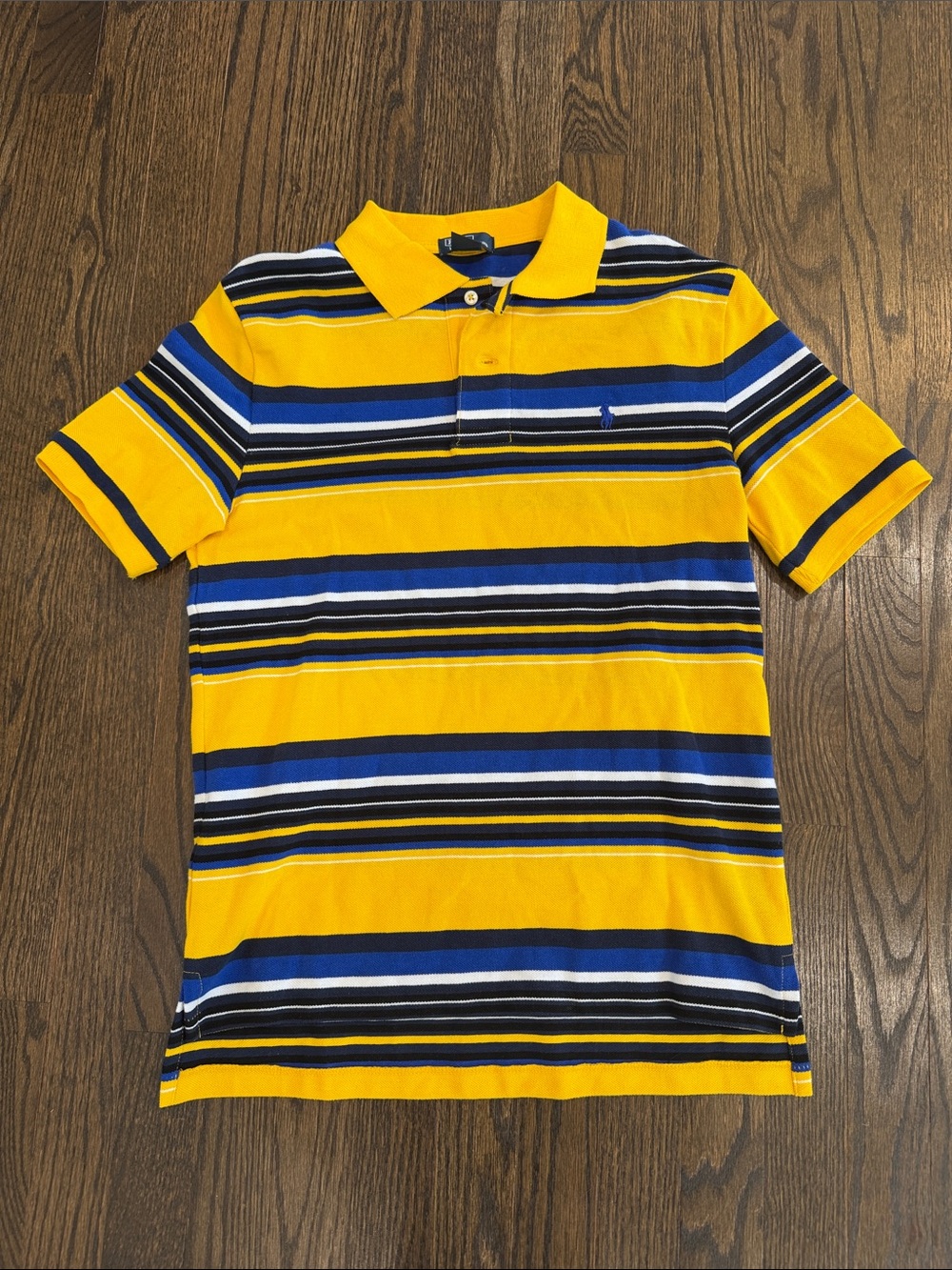 Polo by Ralph Lauren Yellow Polo with Blue, Black and White Stripes